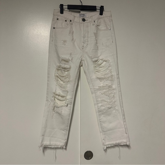 ONE X ONE TEASPOON Cococash Hooligans Low Waist distressed White Jeans Size 24 - Picture 3 of 10